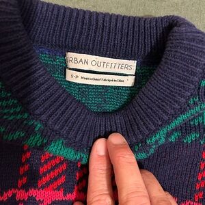 Urban Outfitters Navy and Green Men's Sweater